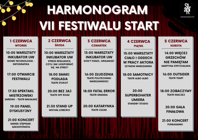 Festiwal Teatrów Studenckich START 2021 - harmonogram