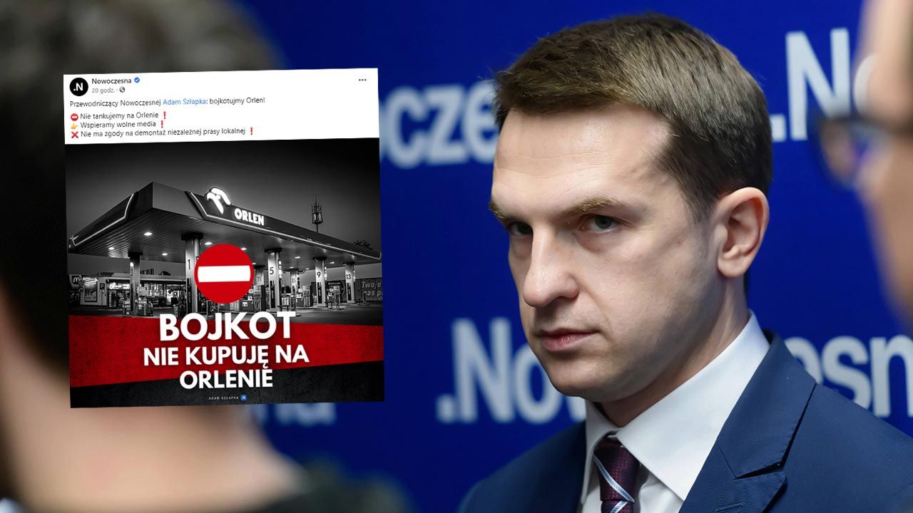 Adam Szłapka chce bojkotować stacje Orlen (fot. PAP/Jakub Kaczmarczyk; Facebook/Nowoczesna)