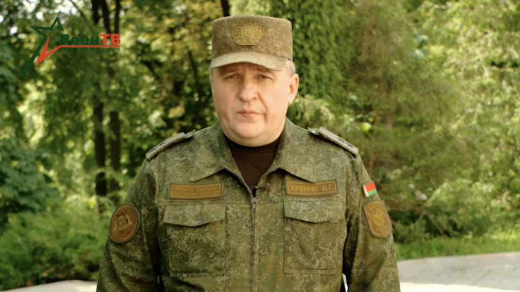 Міністр абароны Беларусі Віктар Хрэнін расказвае пра ядравыя вучэнні з Расеяй. (Скрыншот: «Белсат»)