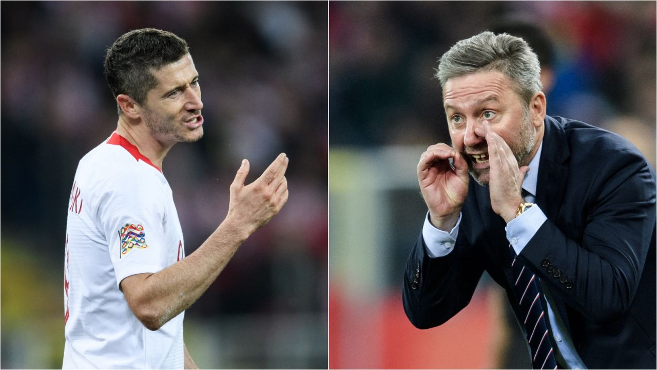 Robert Lewandowski (L) i selekcjoner Jerzy Brzęczek (fot. Getty Images)