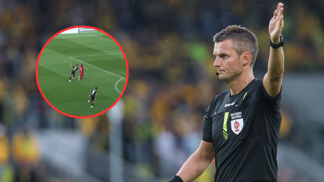 W tak prostej i przejrzystej sytuacji w meczu Odra Opole – GKS Tychy sędzia Marcin Szczerbowicz popełnił błąd (fot.PAP/TVPSPORT.PL)
