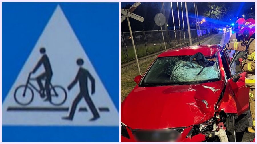 Pieszy wpadł na maskę auta. Niestety, obrażenia okazały się śmiertelne (fot. KM PSP w Toruniu)