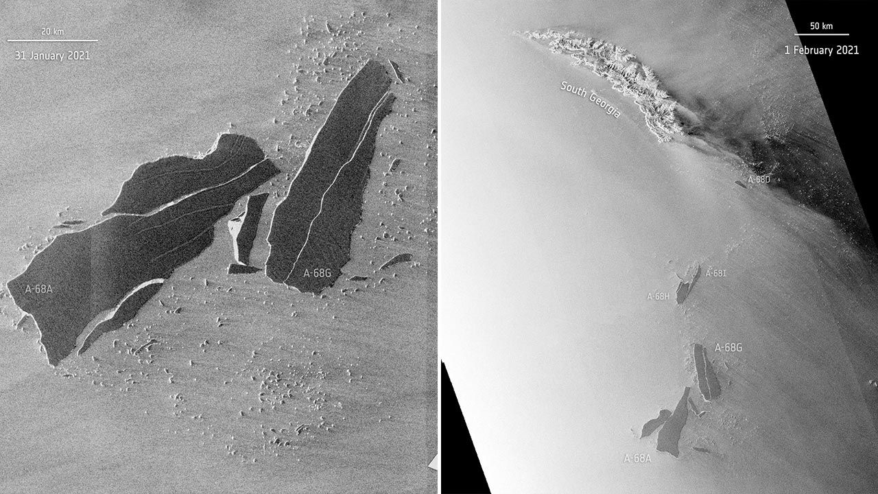 Góra lodowa popękała na mniejsze fragmenty(fot. European Space Agency)