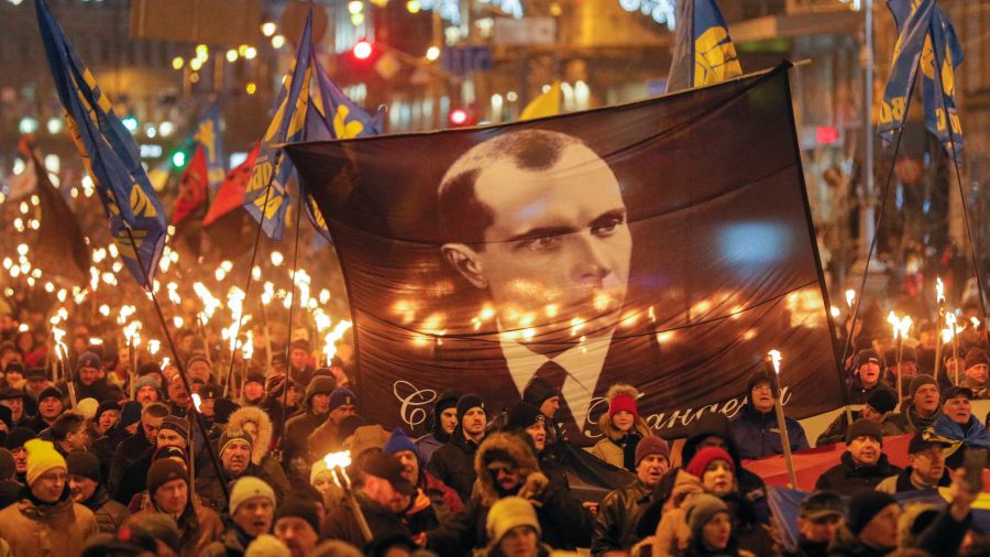 Styczeń 2020. Jijów. Obchody 111. rocznica urodzin Stepana Bandery, lidera ukraińskich nacjonalistów. Fot. SERGEY DOLZHENKO/EPA/PAP