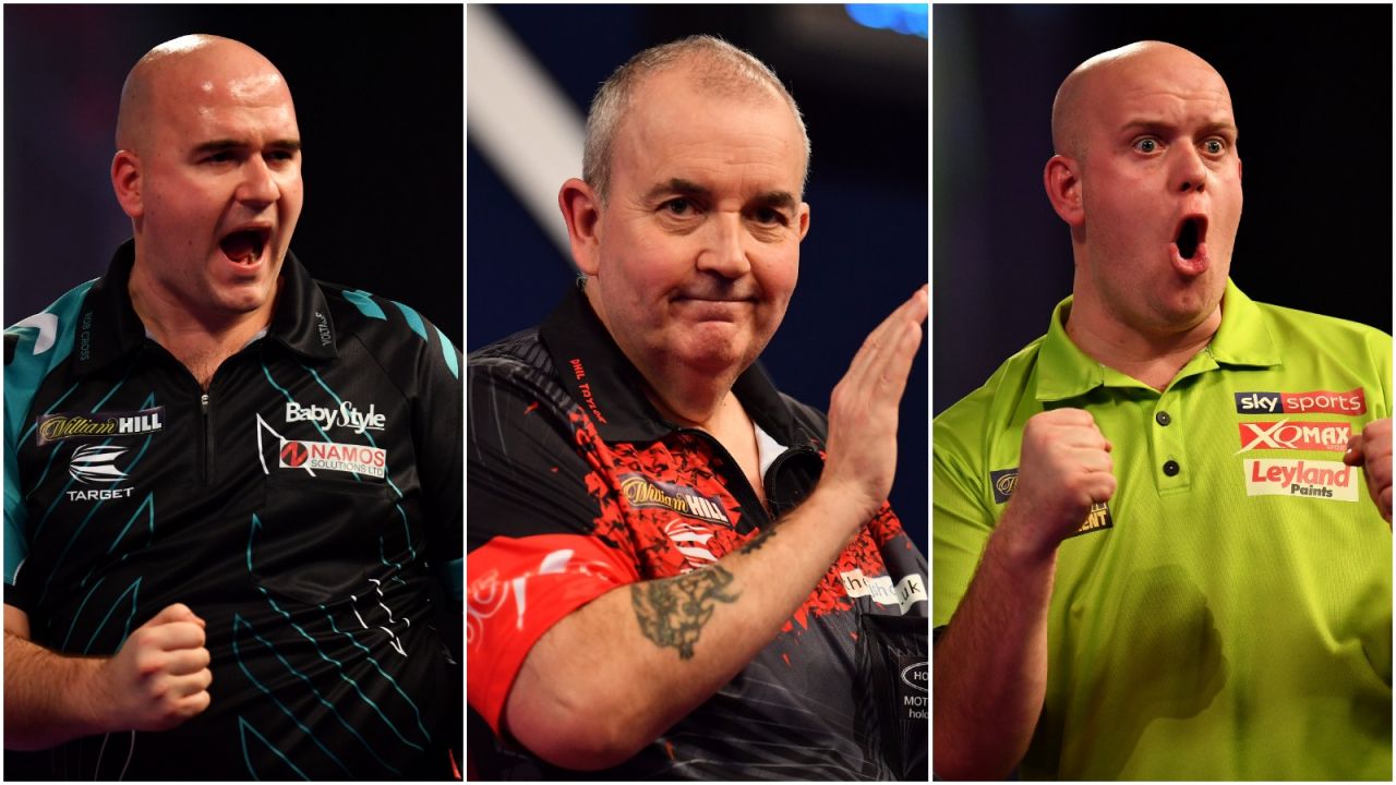 Od lewej: Rob Cross, Phil Taylor i Michael van Gerwen (fot. Getty Images)