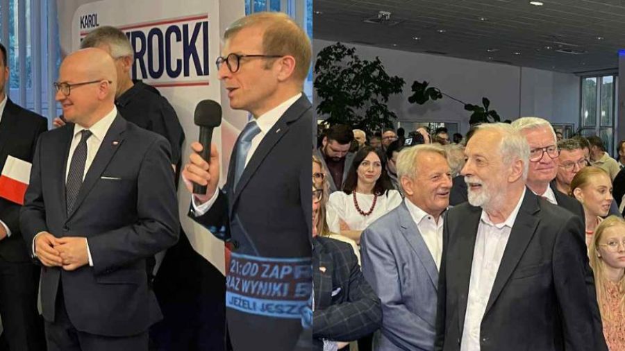 Sztaby KO, PiS, wyniki exit poll wyborów prezydenckich (fot. TVP3 Poznań)