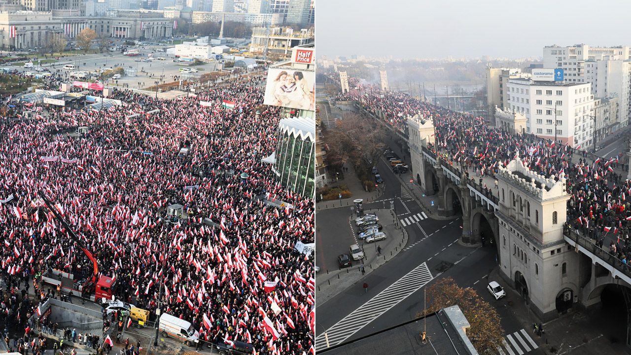 Według organizatorów Marsz Niepodległości zgromadził nawet 150 tys. uczestnków (fot. PAP/Leszek Szymański, Paweł Supernak)