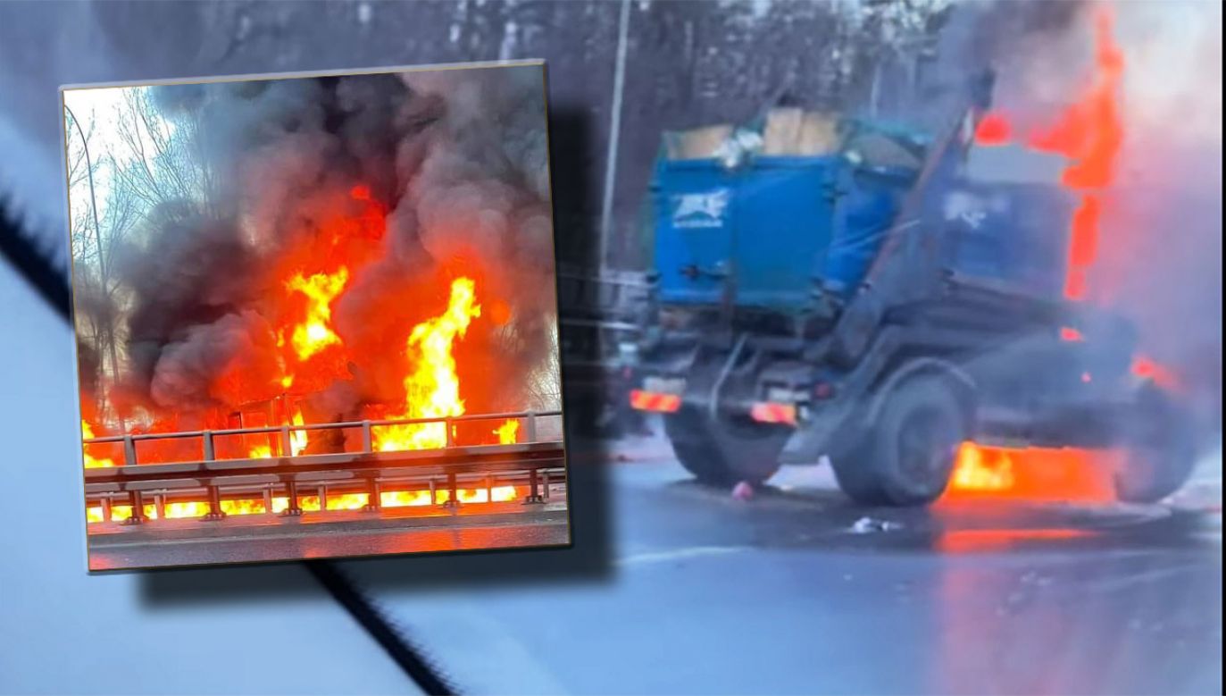 Pożar ciężarówki w Warszawie (fot. FB/Samorząd Młocin; TT/A_G_Ortega)