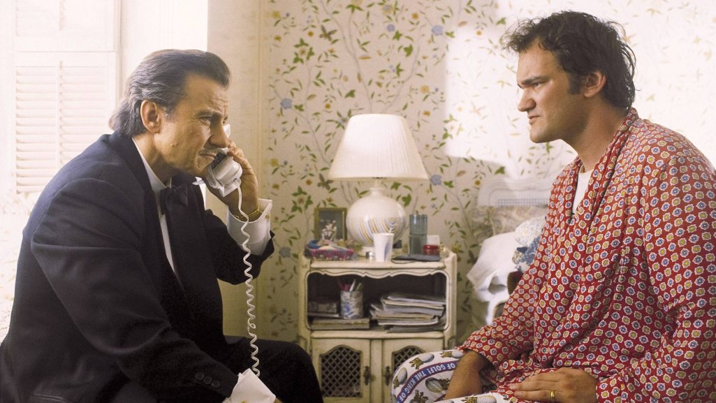 Reżyser Quentin Tarantino i aktor Harvey Keitel na planie filmu „Pulp Fiction”. Fot. Cinema Legacy Collection/The Hollywood Archive/PAP/Photoshot