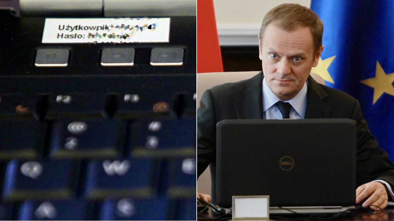 Naklejka ze „ściągawką” – loginem i hasłem do komputera Donalda Tuska (fot. arch.PAP/Radek Pietruszka) Naklejka ze „ściągawką” – loginem i hasłem do komputera Donalda Tuska (fot. arch.PAP/Radek Pietruszka)