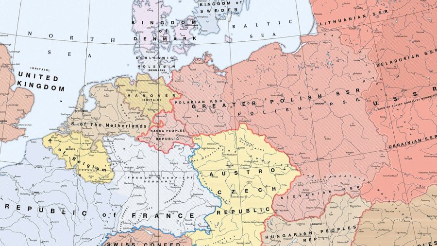 „Skromna propozycja: co by się stało, gdyby sojusznicy zrealizowali plan Theodore'a N. Kaufmana dla Europy?" Wycinek mapy po rozbiorach III Rzeszy, postulowanych w publikacji „Niemcy muszą zginąć”. Grafika: Kuhx, https://www.reddit.com/r/imaginarymaps/comments/igc3xm/a_modest_proposal_what_if_the_allies_implemented/